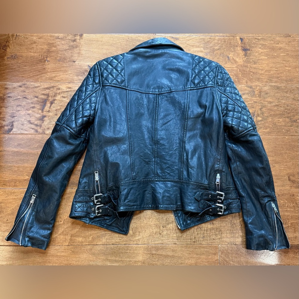 AllSaints Walker Quilted Leather Moto Jacket Black Buckle US 6 - Picture 13 of 13